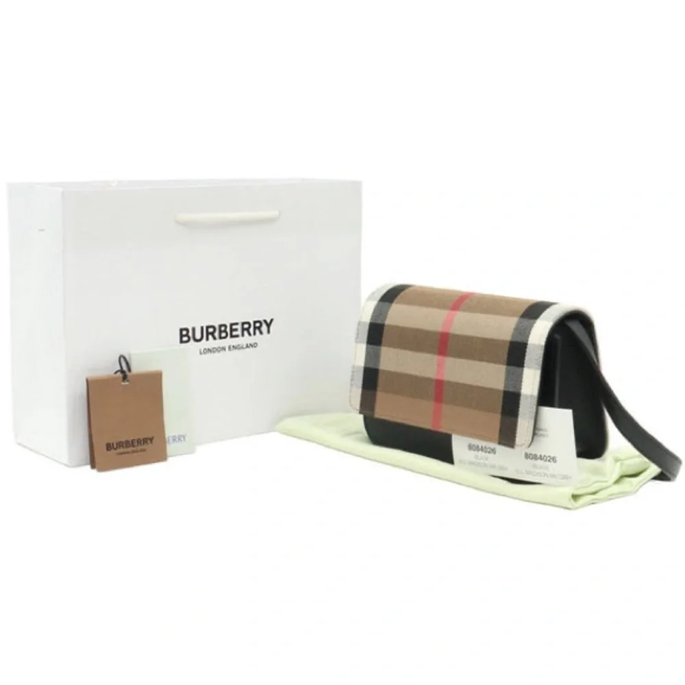 Burberry HOUSE CHECK BLACK CALFSKIN LEATHER MADISON FLAP CROSSBODY 8084026 NWT - Picture 5 of 11